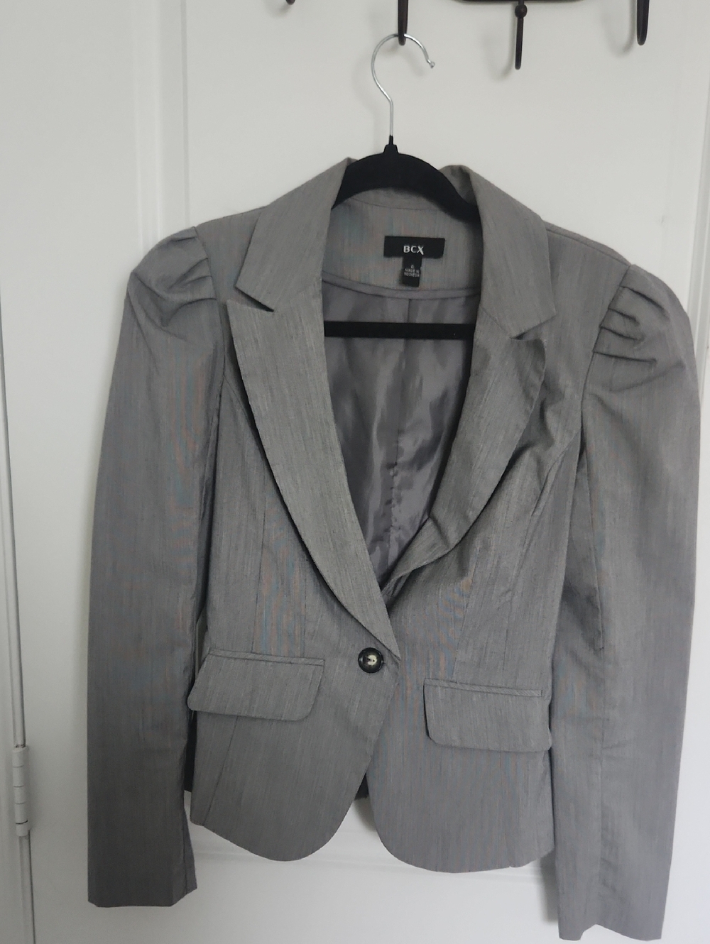 BCX Light Gray Puff Shoulder Single-Button Blazer